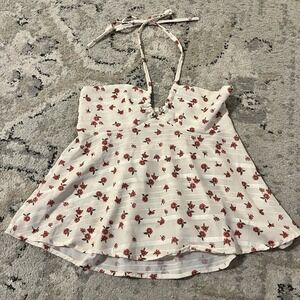 Y2K 90s Style Babydoll Floral Stripe Halter Top S/M‎ Fairy Cottage Coquette Boho